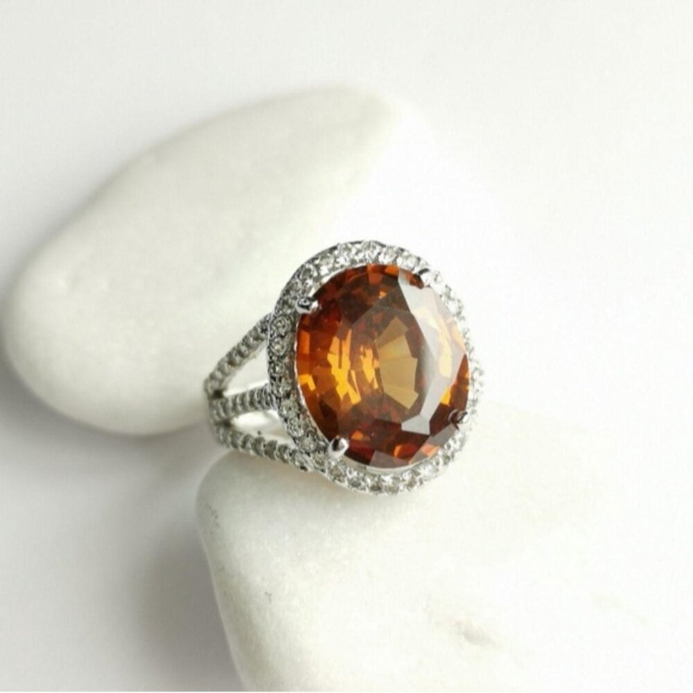 Madeira Topaz white sapphire halo cocktail ring size 8 - Picture 7 of 8